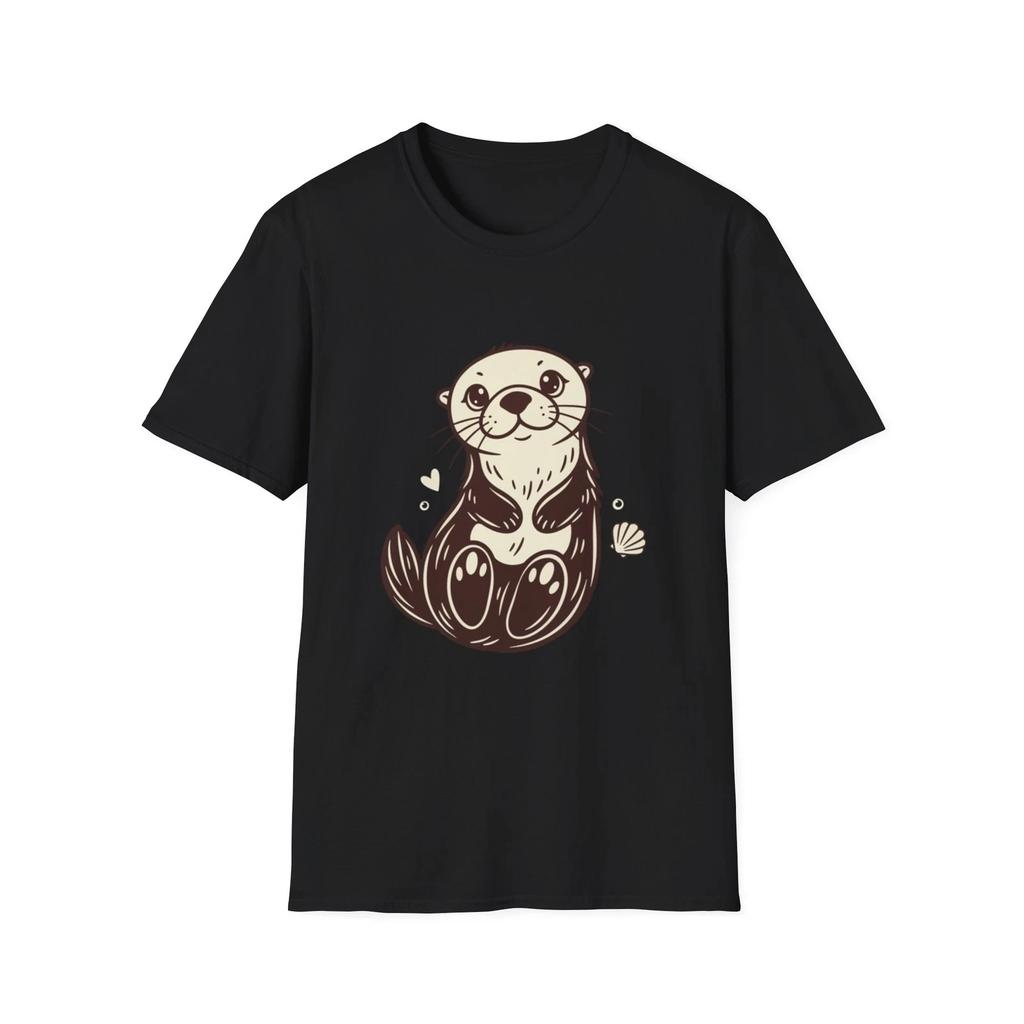 Otter Cute Kawaii Cartoon Black Tee Ocean Animal Graphic T-Shirt