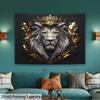 2D King Lion Tapestry Background Cloth Black Gold Crown Lion Wall Decor Banner