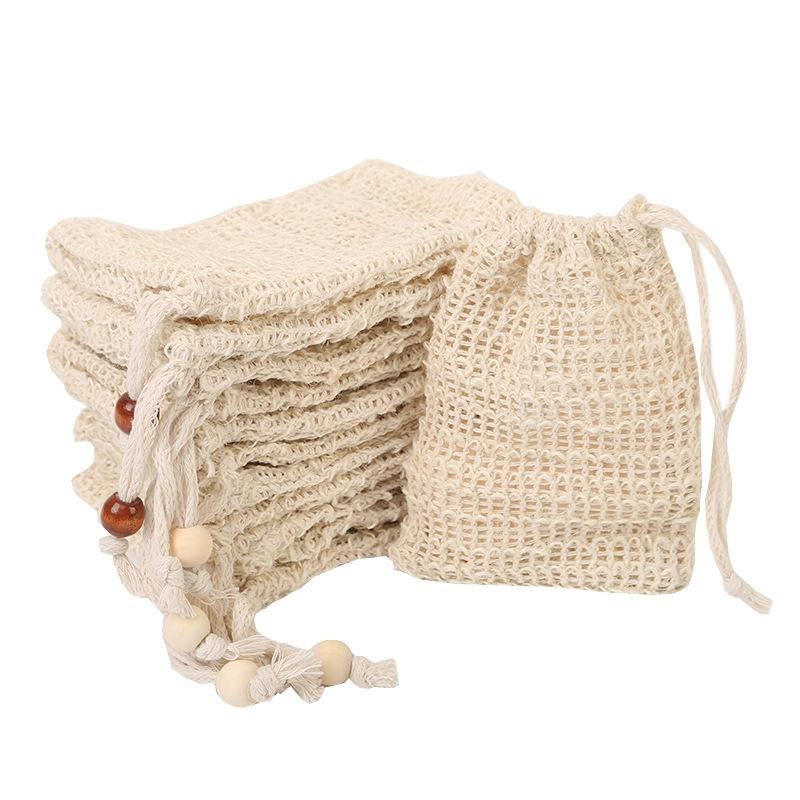 5pcs Natural Cotton Linen Foaming Soap Bag Mesh Exfoliator Pouch Bath Bubble Maker Massage Cleaning Tool Saver Net