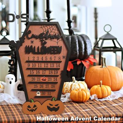 Calendario dell'avvento di Halloween Calendario divertente di Halloween con blocchi mobili, pipistrelli, zucche, fantasmi, decorazioni da tavolo in legno per creare un'atmosfera festosa