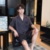 1011 New Couple Ice Silk Summer Black and White Pajamas Can Be Worn Outside High-end Men's and Women's Loungewear Suit