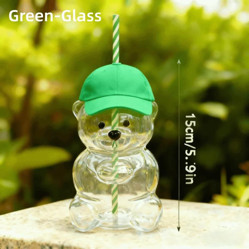 Cute 2025 Bear Glass Cup Transparent with Lid Teddy Bear Glass Cup Large Capacity Bear Straw Cup Home Bar