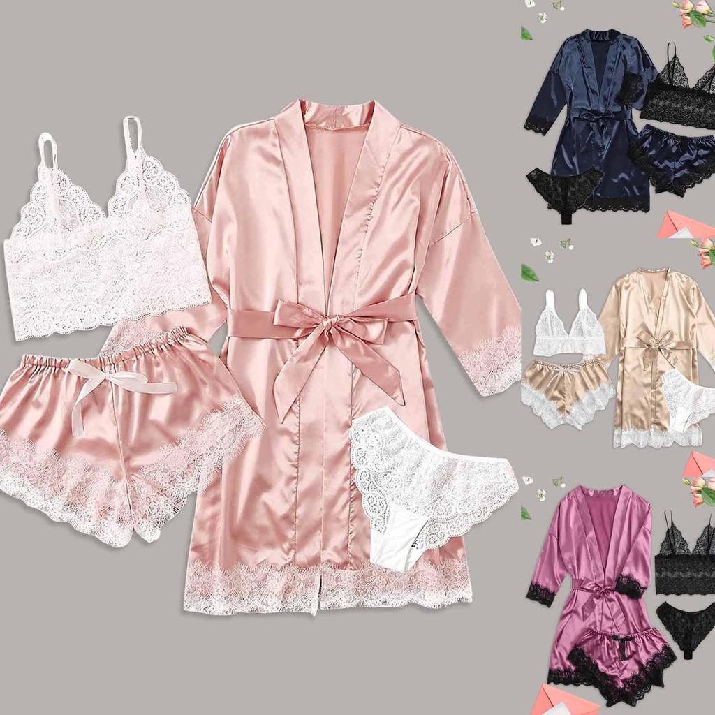 Übergröße Europäischer & Amerikanischer Damen Spitzen-Pyjama- & Lingerie-Set