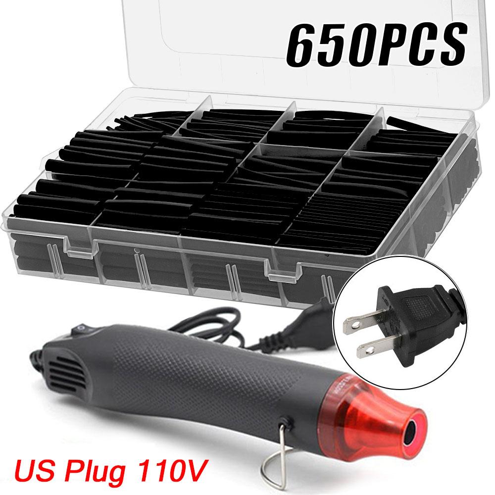 

127/650 шт. Чорний набір термозбіжної трубки 2:1 Термозбіжна трубка для обгортання дроту, захист з термофеном