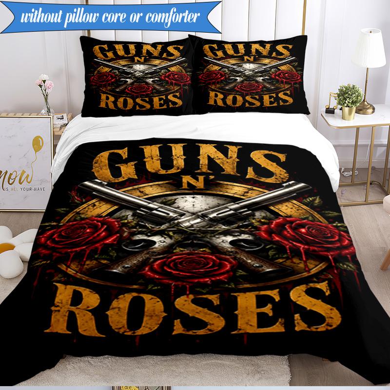 3PCS Guns rock band Artwork Bedding Set,Including 1pc Duvet Cover And 2pcs Pillowcases Perfect for Bedroom, Dormitory, Fan Christmas gift