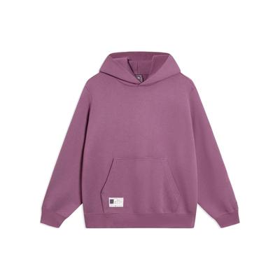 Li Ning Sports Lifestyle Series Solid Color Hooded Drop Shoulder Pullover Sweatshirt Men Sweatshirt Purple AWDSB15-4