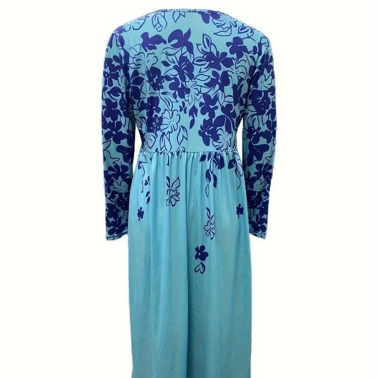 Moda Estiva Abito con Stampa Floreale Casual Ampio Manica Lunga Girocollo Nuovo Stile Temperamentale