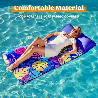 JOYIN Fabric Covered Pool Inflatable Floats Raft  Mat Lounger Floaties for Adults Summer Water Party Headrest