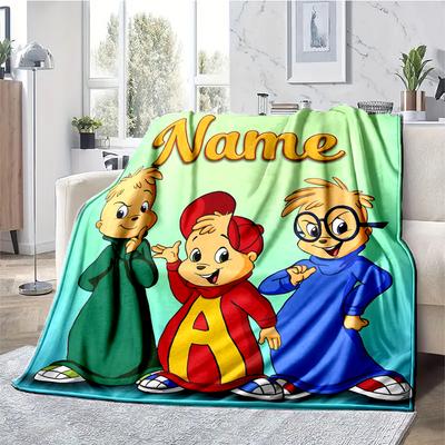 Custom Name Alvin and the Chipmunks Theme Printed Blanket - Perfect for Couch, Bed, Travel & Outdoor Use | Machine Washable, Cozy & Durable.
