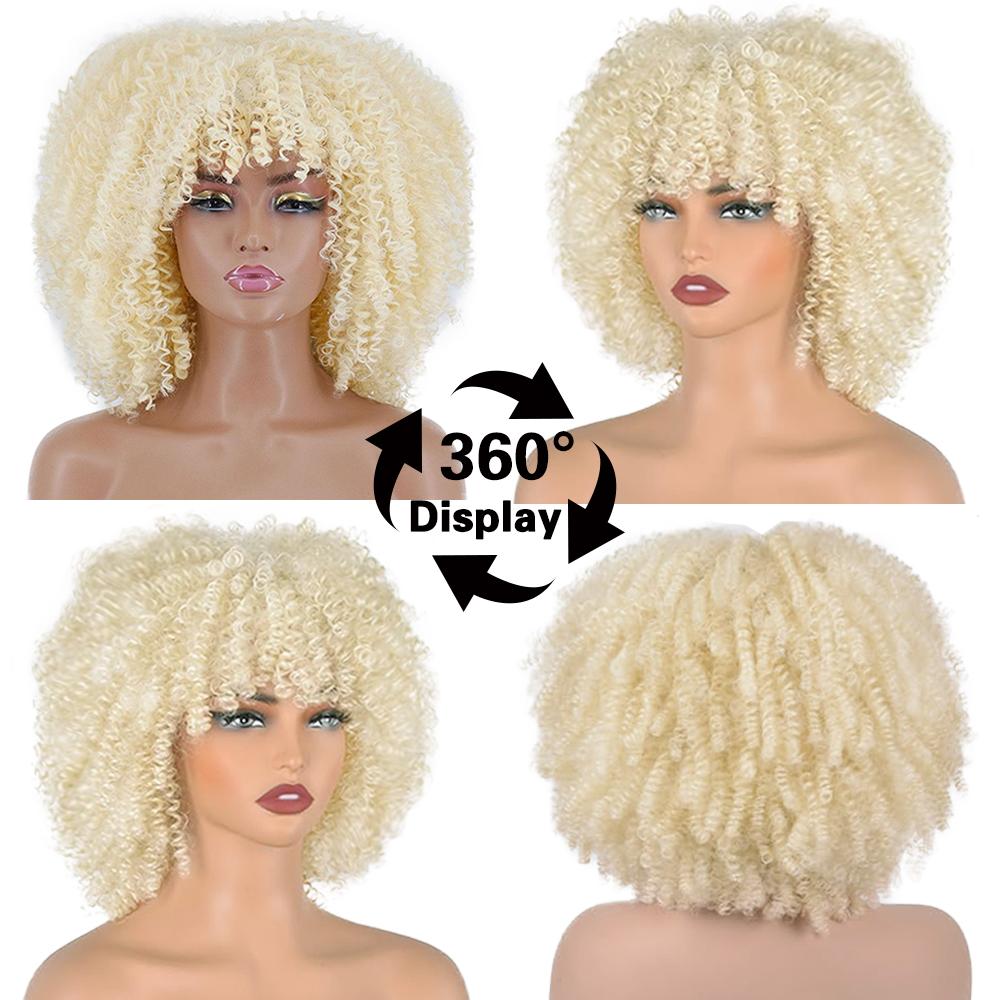 MISSQUEEN Synthetic Short Curly Bob Hair Extension Large Fluffy Bangs Natural Soft Looking For Women Daily Party Wear