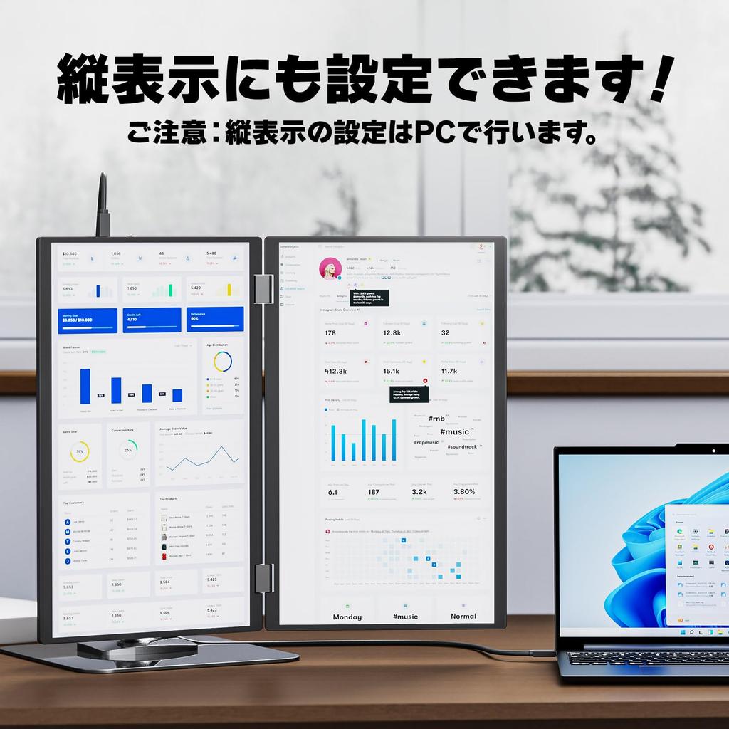 VisionOwl Dual Mobile NTSC Ultra Wide Color Screen FHD Foldable Dual VESA with Freestanding Monitor, 15.6-inch, Driver-Free, 120% sRGB, 78% Gamut,
