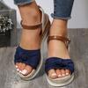 Women Summer Knotted Open Toe Ankle Strap Wedge Sandals Platform Thick Sole Casual Outdoor Shoes