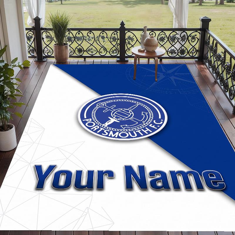 Custom Text Printed Rug Portsmouth FC Non Slip Floor Carpet For Home Room Decor