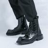 Herren Retro Punk Stiefel mit dicker Sohle und Plateau Coole Elevator Boots Schwarz Braun Motorradstiefel Hohe Stiefel