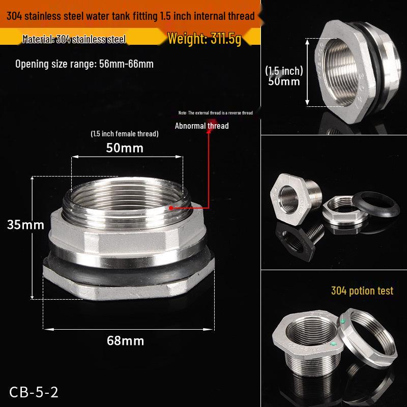 304 Stainless Steel Water Tank Fitting: 2/3/4/6 Points To 2-Inch Internal Thread Drainage Adapter for Tower, Fish Tank, and Pool