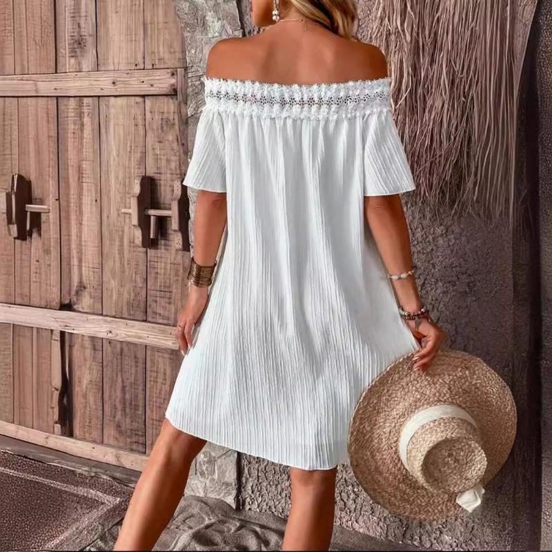 Dámské ležérní krajkové patchworkové šaty na jedno rameno