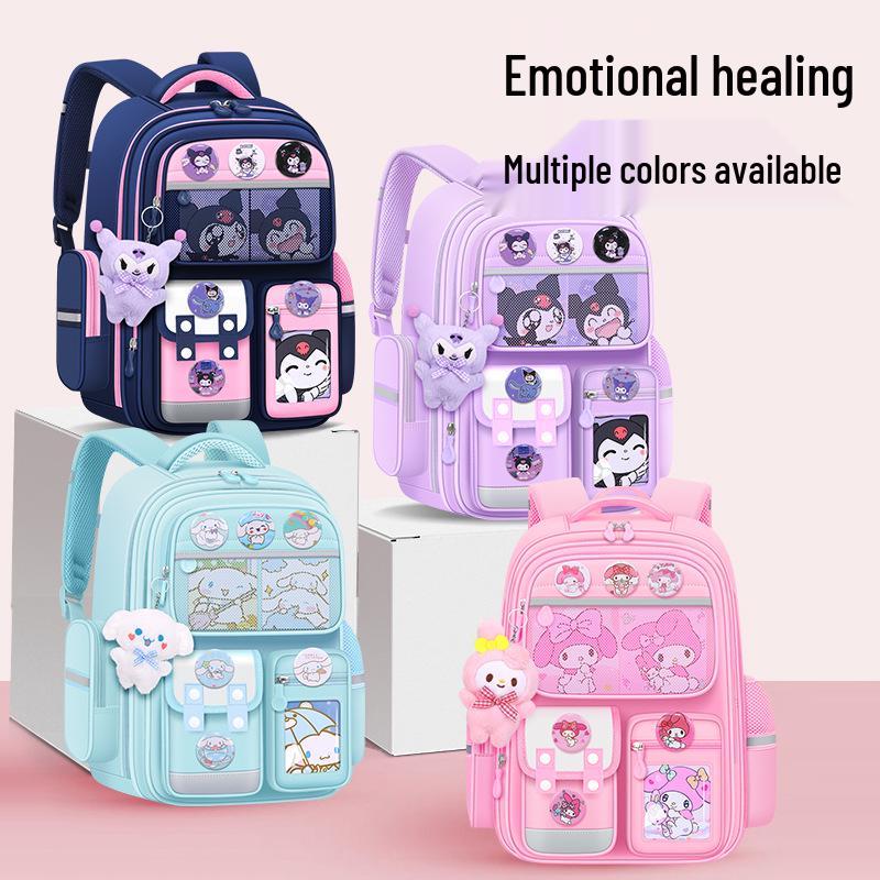 Kuromi Lightweight Large Capacity Schoolbag for 6th Grade Girls - Spine Protecting Double Shoulder Design