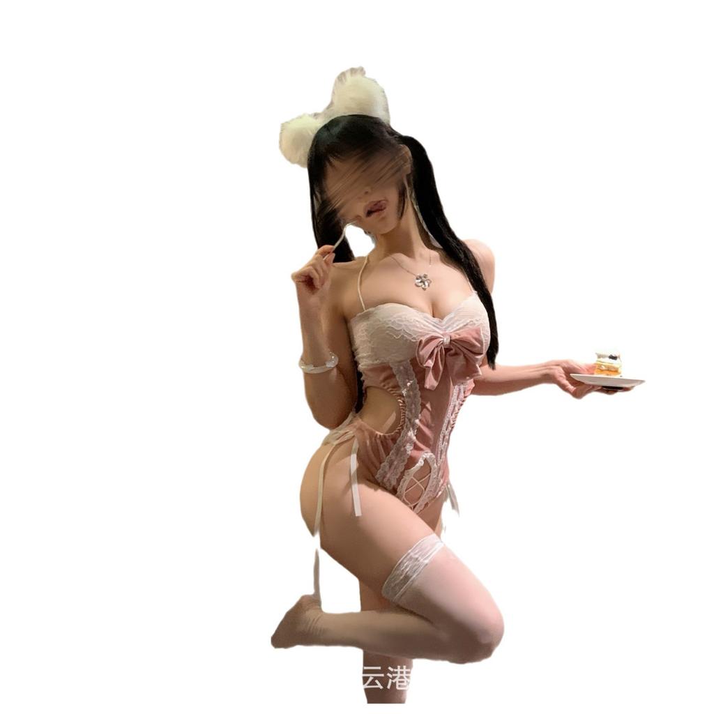 Sexy lingerie sexy suspender lace perspective back strap bunny onesie uniform suit