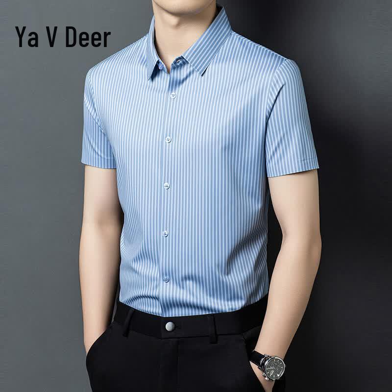 Yalu Men s Striped Loose-Fit Non-Iron Short-Sleeve Shirt 58