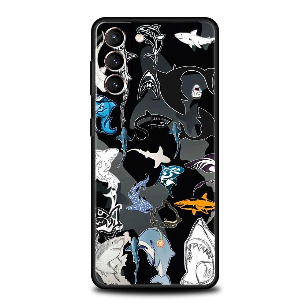Seaside Sharks Pattern Phone Case for Samsung Galaxy S26 S25 S24 S23 S22 S20 S21 FE Ultra S25 Edge Plus 5G Soft TPU Cover Capas