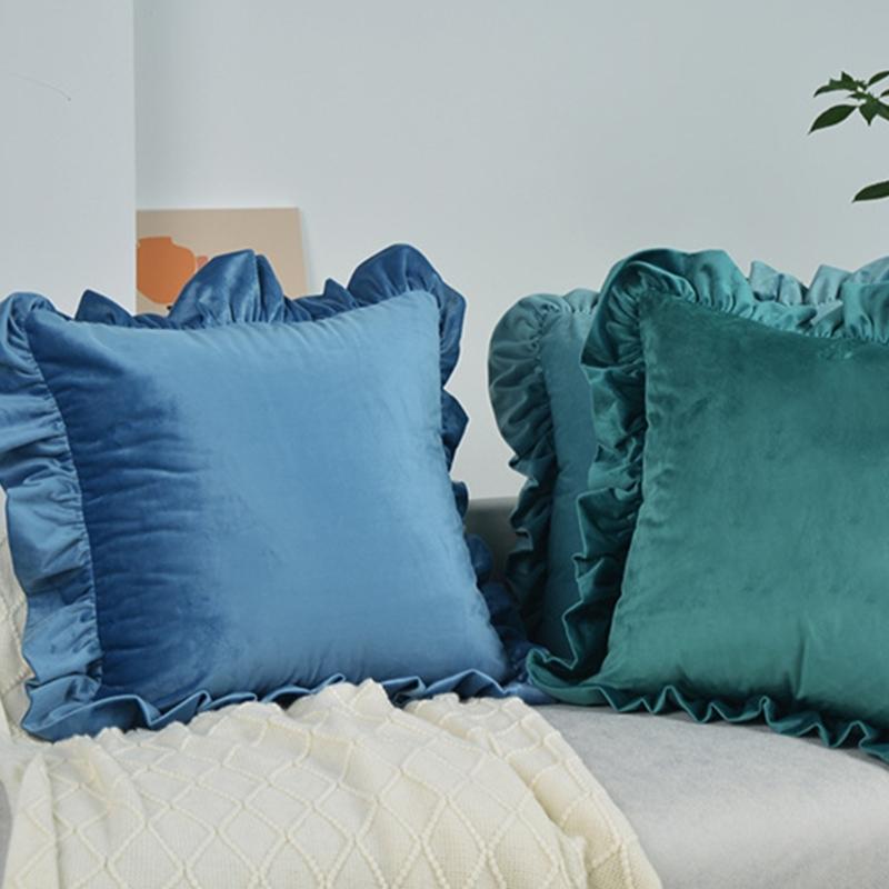 17.7In/19.7in Pillowcase Square Ruffled Pillow Sham Velvet Wrinkle Resistant Zippered Sofa Bedroom Decoration
