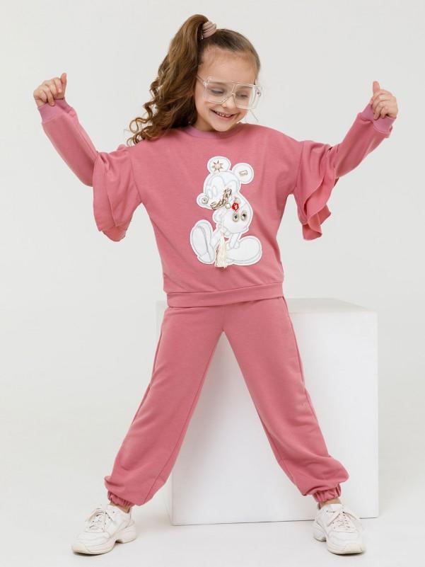 

Трикотажний костюм з нашивкою та воланами ISSA Plus 116 рожевий