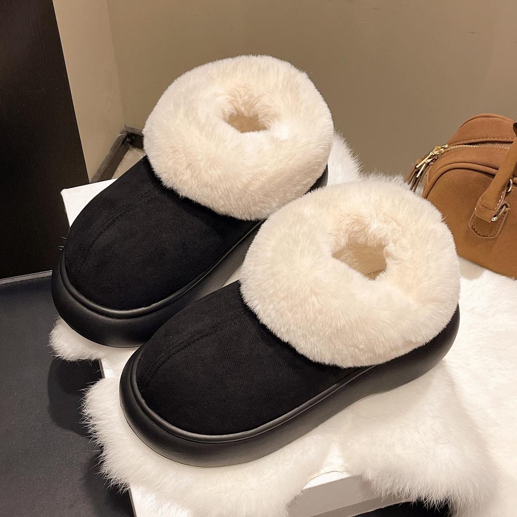 Big head thick-soled snow boots for women's autumn and winter new one-pedal cotton shoes with integrated fur and plush warm fluffy shoes