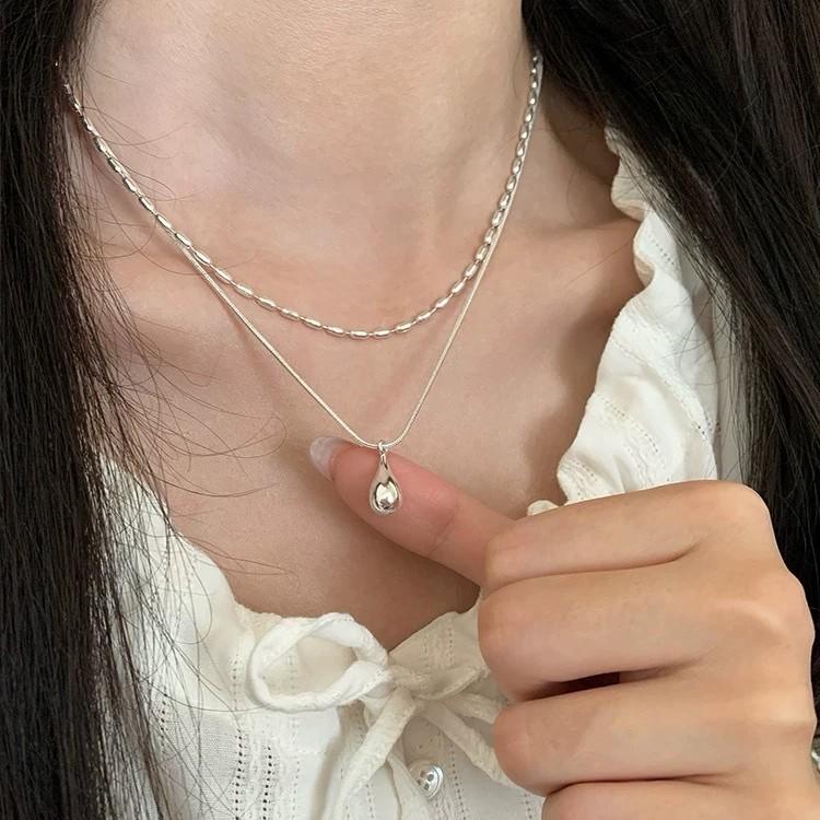 Luxusní dámský dvouvrstvý náhrdelník ve tvaru kapky s drobným řetízkem na klíční kost ve tvaru zrnka rýže