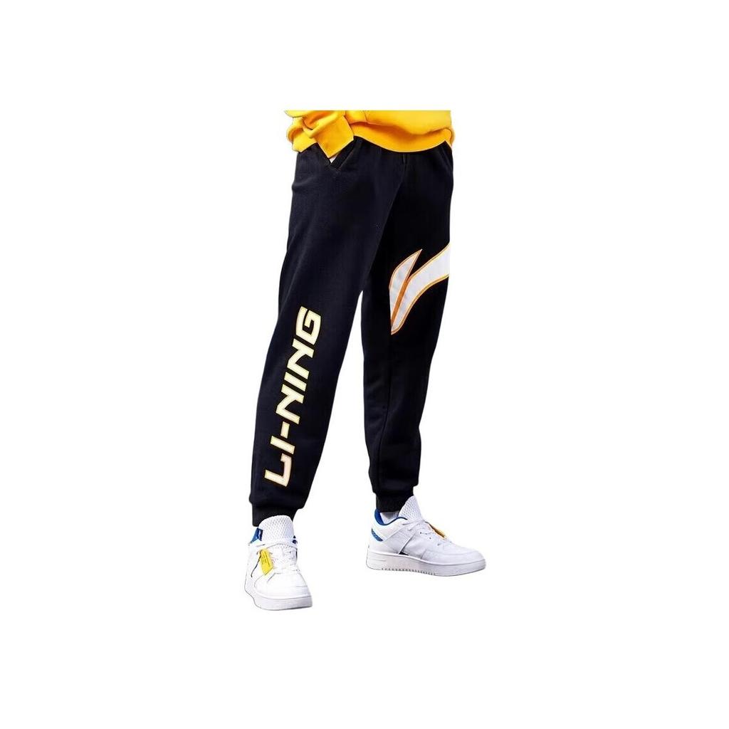 Li Ning Sports Fashion Series Loose Fleece Comfortable Casual Pants Men bottoms Black YKLU335-1