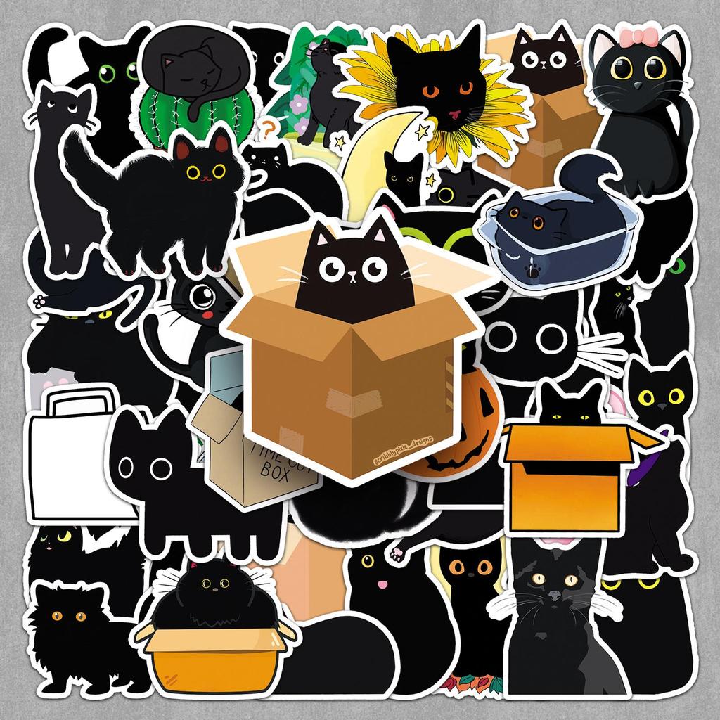 50 Sheets of Cute Black Cat Stickers: Q Version for Notebooks & Diaries