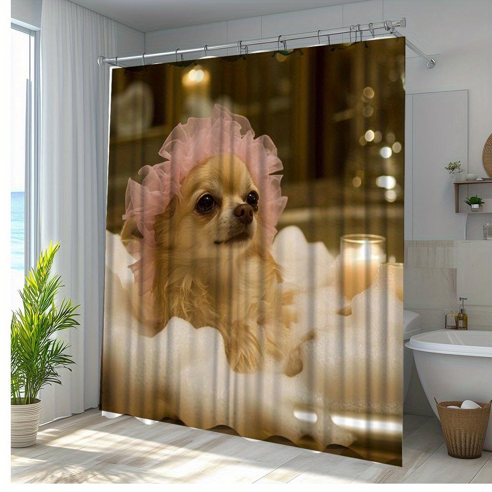 1Pc Adorable Dog Bath Curtain With Fun Bath Time Theme Polyester Fabric Bathroom Featuring 12 Hooks 70. 8X70. 8 Inches