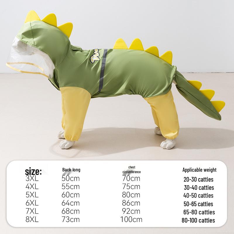 Golden Retriever 3D Dinosaurier Vierbeiniger Regenmantel für Mittelgroße bis Große Hunde - Wasserdicht mit Schwanzabdeckung