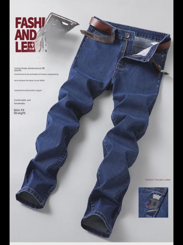 Herrenjeans in Übergröße mit hoher Taille und geradem Bein – elastisch, jugendlicher koreanischer Stil