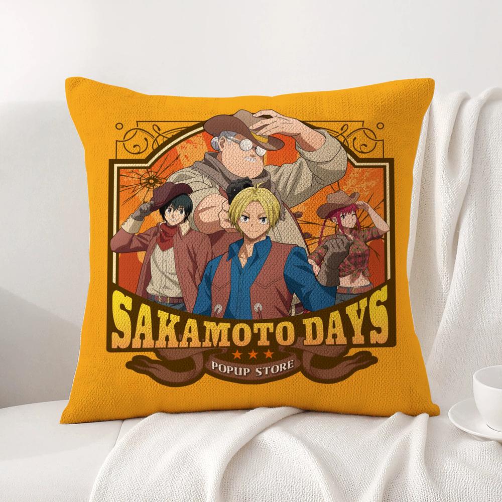 Anime S-Sakamoto Days Cushion Cover Summer Coolness Linen Fabric Double-Sided Printing Pillow Case Sofa Home Decor Gift