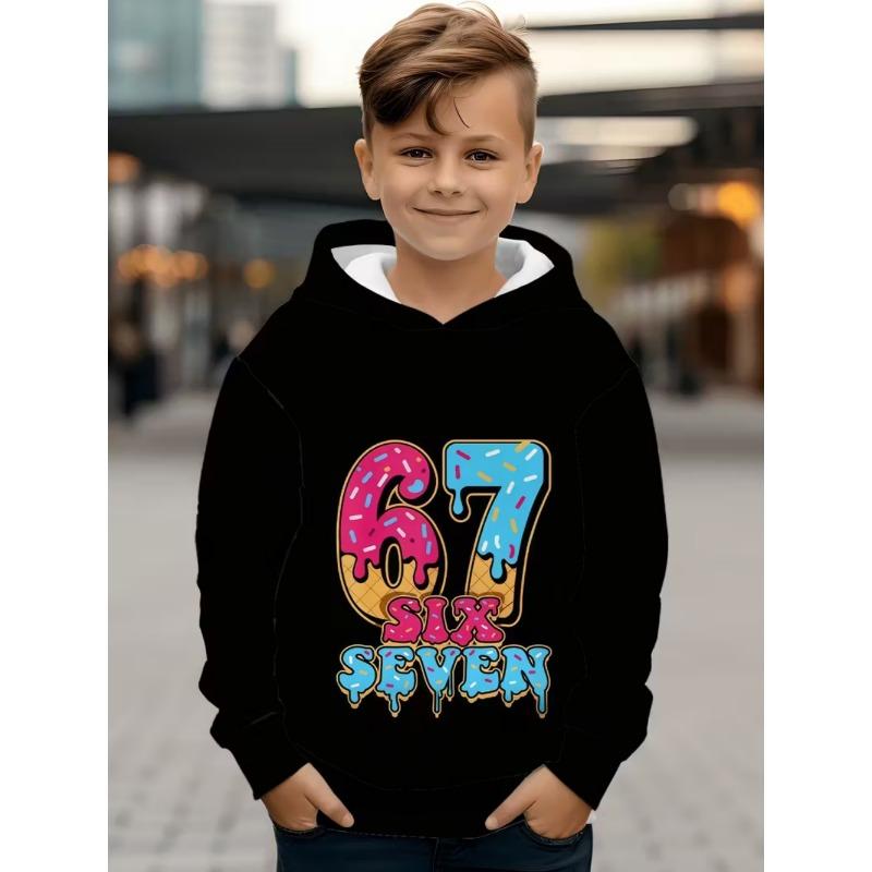 67 Meme Hoodie für Kinder Lustiger Digitaldruck Herbst-Sweatshirt Locker Bequem Oberteile Streetwear Mode Y2k Kinderkleidung