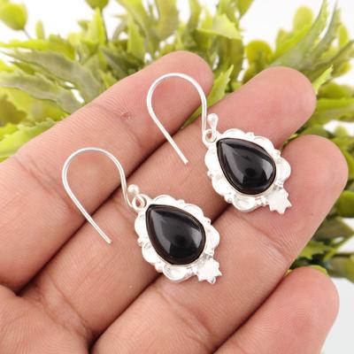 Echte schwarze Turmalin Edelsteine 925 Sterling Silber Handgemachte Hängeohrringe EE-163-31