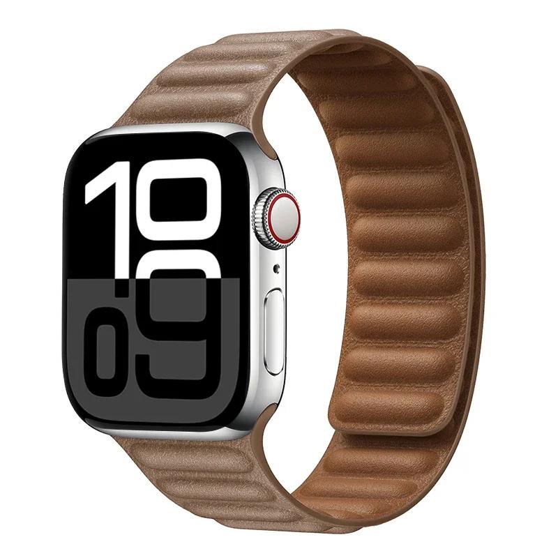 Leather Strap for Apple Watch Band 42mm 46mm 45mm 44mm 40mm Original Magnetic Loop Link Bracelet iWatch Ultar 2 49mm 10 9 8 7 SE