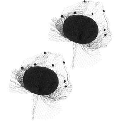 Healifty 2pcs Black Veil Hat Small Brim Fascinator with Clip for Women, Retro Gauze Decorative Veil Headwear for Party Banquet Evening, Elegant
