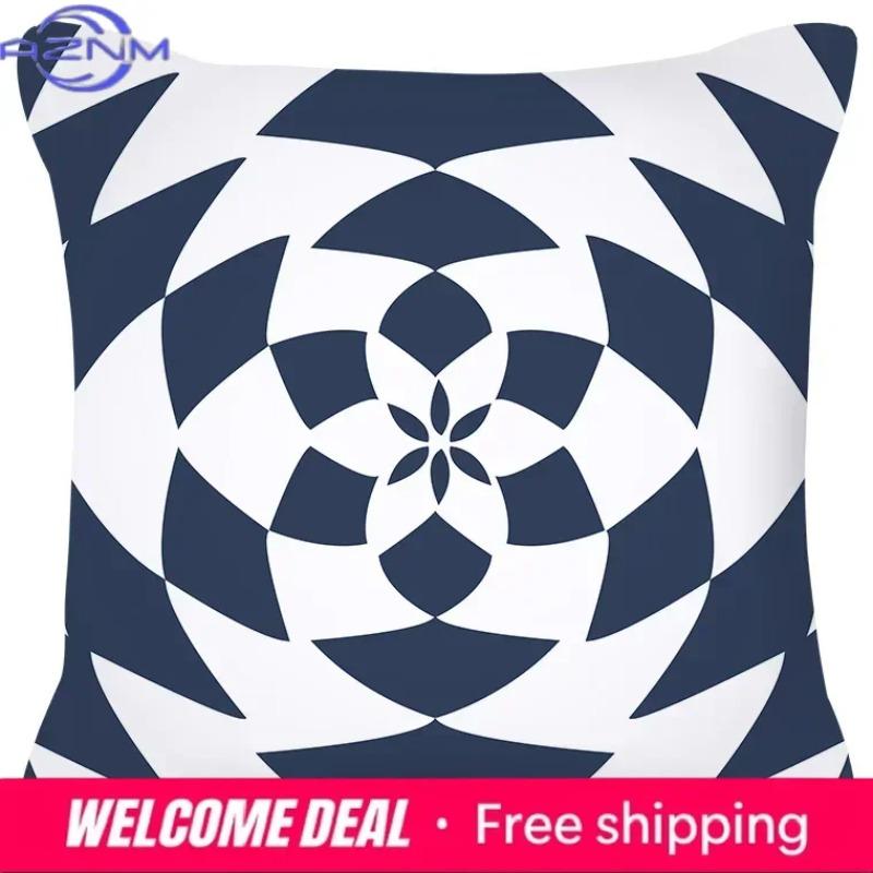 Pillowcase Navy Blue Geometric Pattern Decorative Home