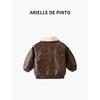 French Arielle De Pinto Boys' Fleece-Lined Leather Jacket, Stylish and Trendy Autumn and Winter Children's Jacket Cotton Coat