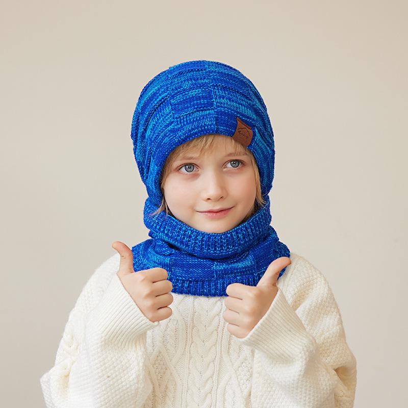 Winter Kids Keep Warm Beanie Scarf Sets 2 Pieces Hats For Boys Girls Outdoor Windproof Fleece Lining Stripe Knit Cap Children