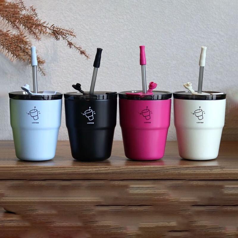Shangqi Portable Vacuum Insulated Dual-Drink Coffee Cup with Straw
