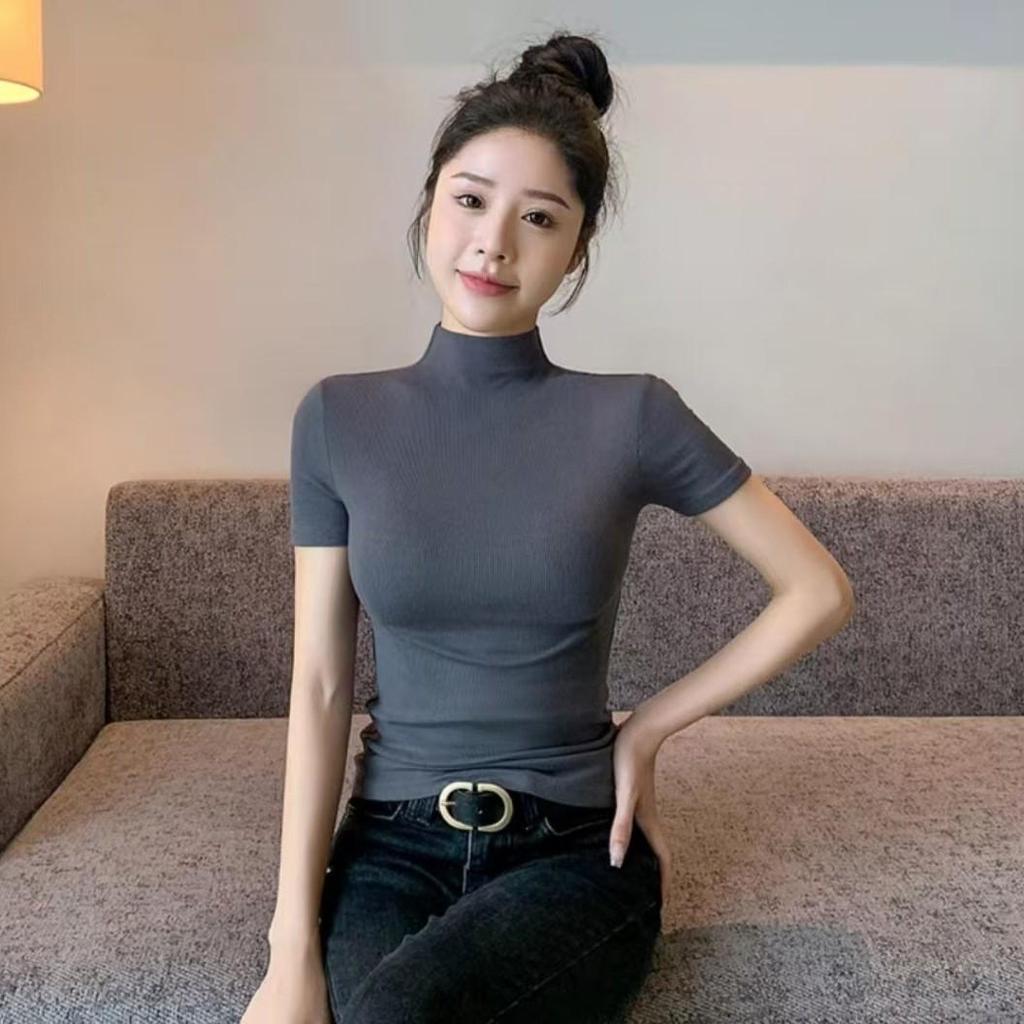 Women's Encore Red High Neck Short Sleeve Base Layer T-shirt - Summer/Autumn 2024 Fashion.