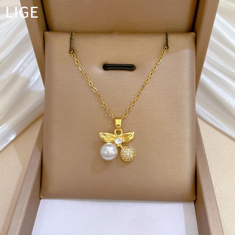 Necklace Earrings Set Light Luxury Full Of Diamonds Pearl Cherry Personality Temperament Banquet Earrings Item Group