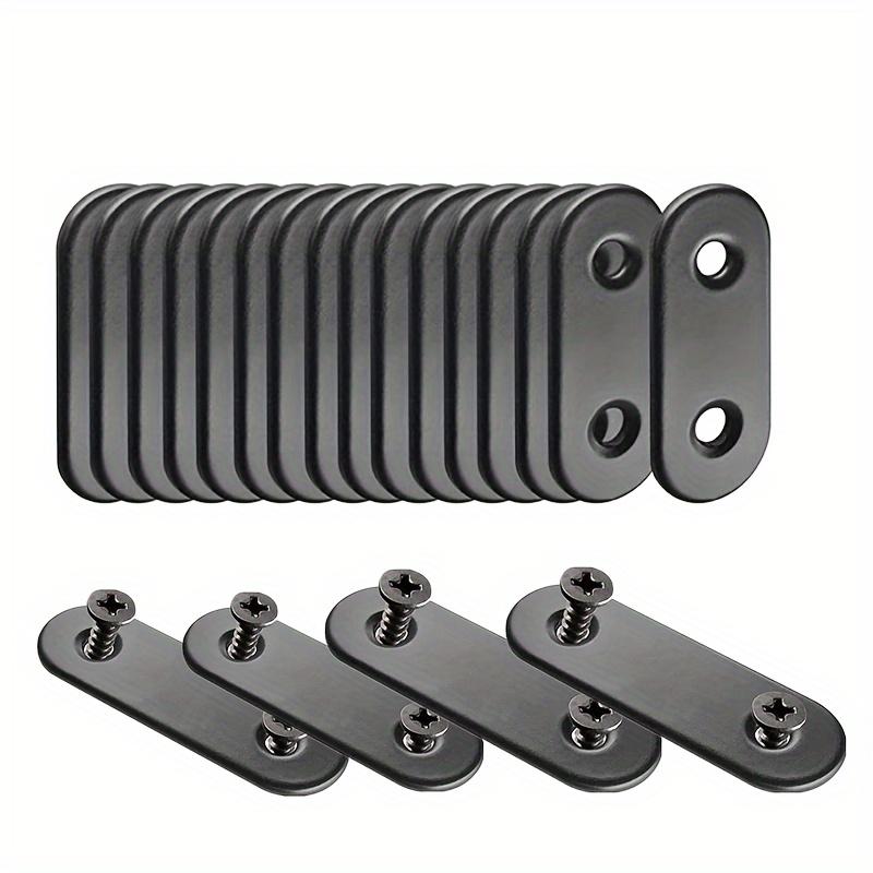 10pcs Black Metal Mending Brackets - Straight Corner Braces with 20pcs Flat Plate Straight Brackets and 40pcs Screws for Repair and Reinforcement
