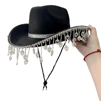 Shinning Summer Cowgirl Hat with Heart Rhinestone Fringe Hat for Wedding