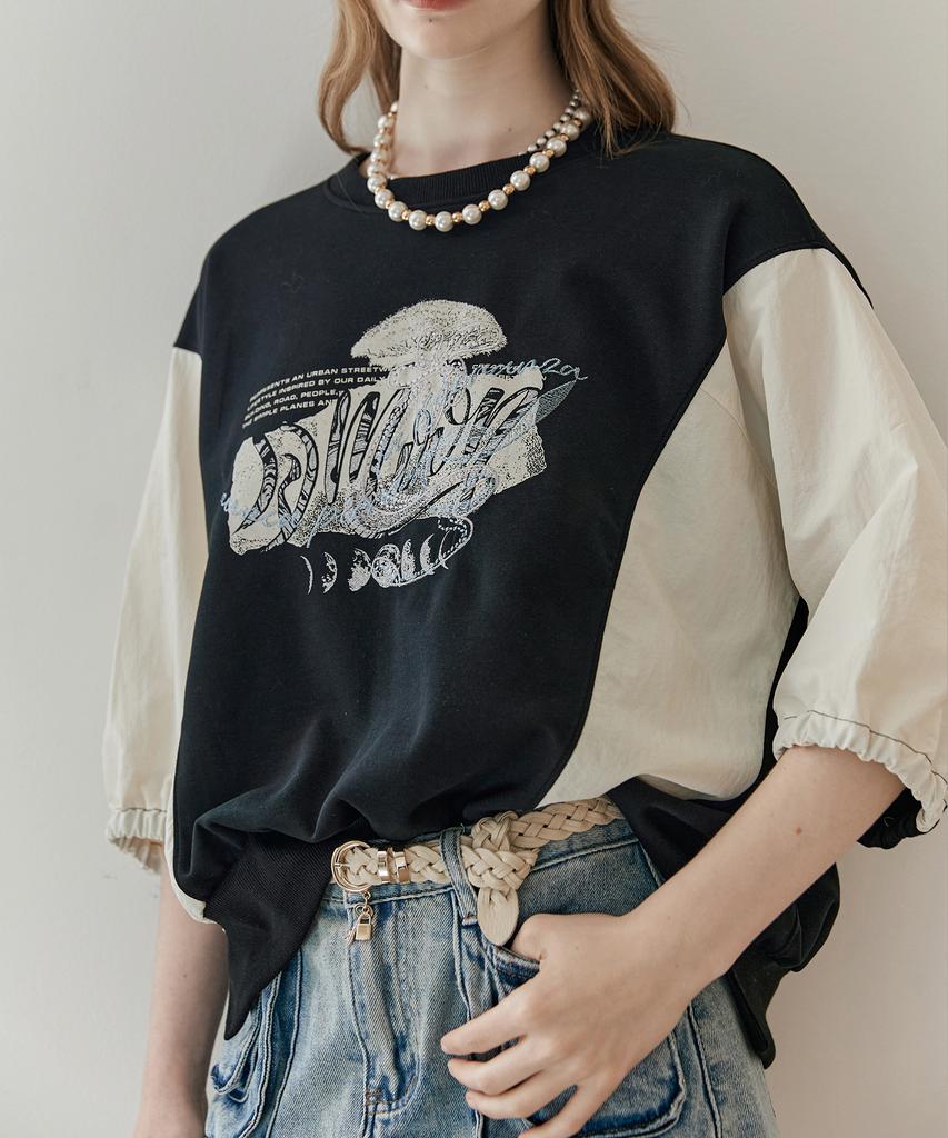 MAXZA Lettering Embroidered Colorblock T-Shirt