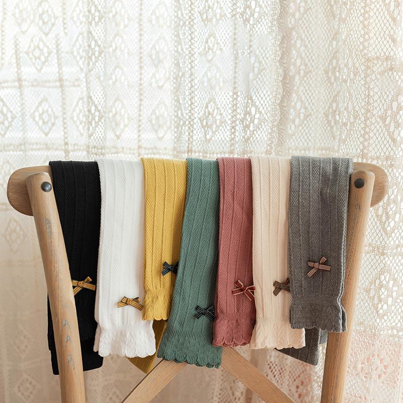 2024 Spring/Summer New Children'S Pantyhose, Girls' Combed Cotton, Lotus Leaf Edge, Nine Point Bow Bottom, Nine Point Socks