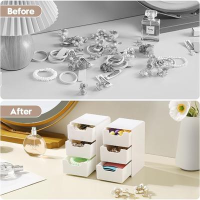 1 Mini-Schubladen-Organizer mit 3 Schubladen, multifunktionale Aufbewahrungsbox für Bürobedarf, Make-up, Schmuck und Badezimmerutensilien