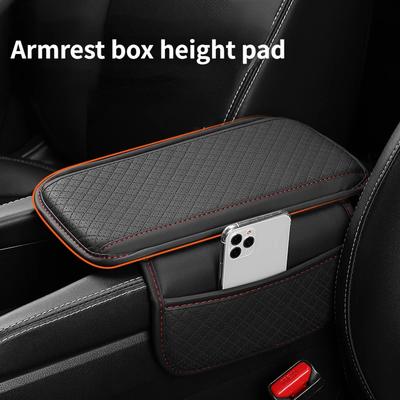 Auto-Armlehnenbox-Höhenpolster, universelles Armlehnenkissen aus Leder mit Tasche, zentraler Memory-Baumwoll-Ellenbogenstütze, Armlehnenaufbewahrung